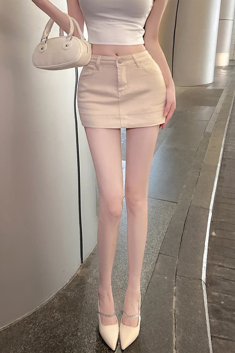 실사 펭 넓적 다리 치마 새로운 이전 치마 이후 바지 하이웨이스트 다용도 몸매 가꾸기 한 마디 타이트 스커트 노출 방지 섹시함 데님 바지 이미지 7