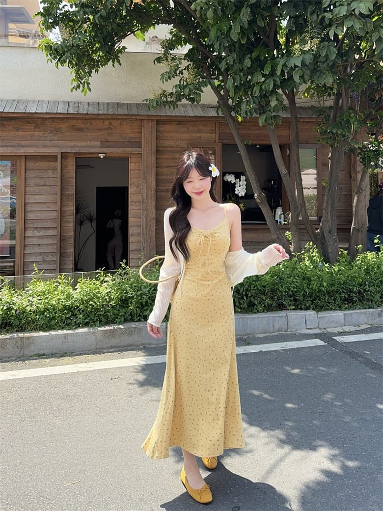 실사 빅 사이즈 2026 봄 여름 슬립 드레스 여성 투피스 세트 오픈 가디건 롱 코트 드레스 해변가 휴가 여름 상세 이미지 2