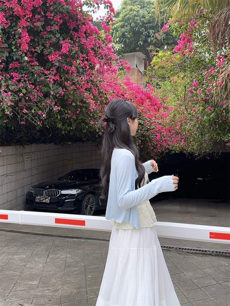 실사 빅 사이즈 꽃무늬 레이스 측면 스트랩 표지 배 슬립 맨위 오픈 가디건 쉬폰 플리츠 스커트 하나 세트 착용 가져 가라. 상세 이미지 10