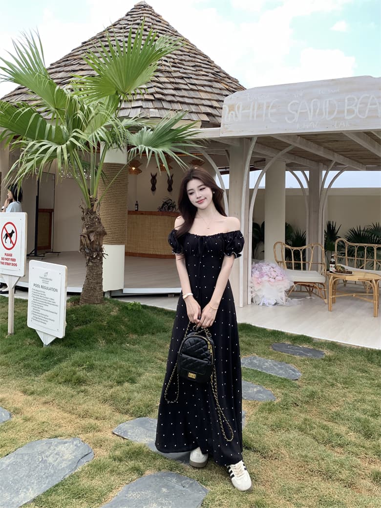 실사 빅 사이즈 여름 프랑스식 레트로 디자인 센스 허리 수축 슬림해 보이는 반팔 드레스 하트 쉬폰 롱 스커트 상세 이미지 6