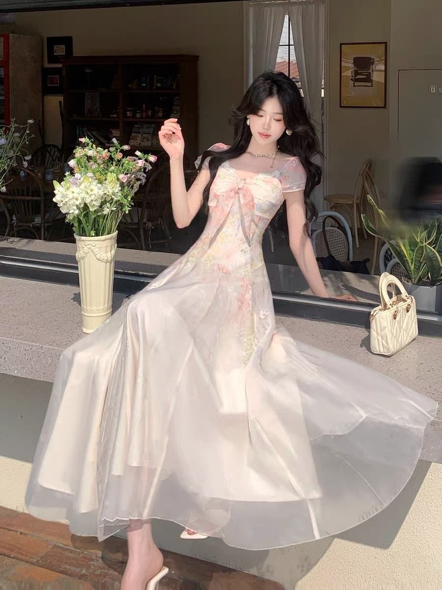 페인팅 정원 프랑스식 레트로 달콤함 무거운 작업 포지셔닝 허리 수축 빅 플레어 스커트 롱 스커트 슬림해 보이는 A라인 스커트 상세 이미지 5