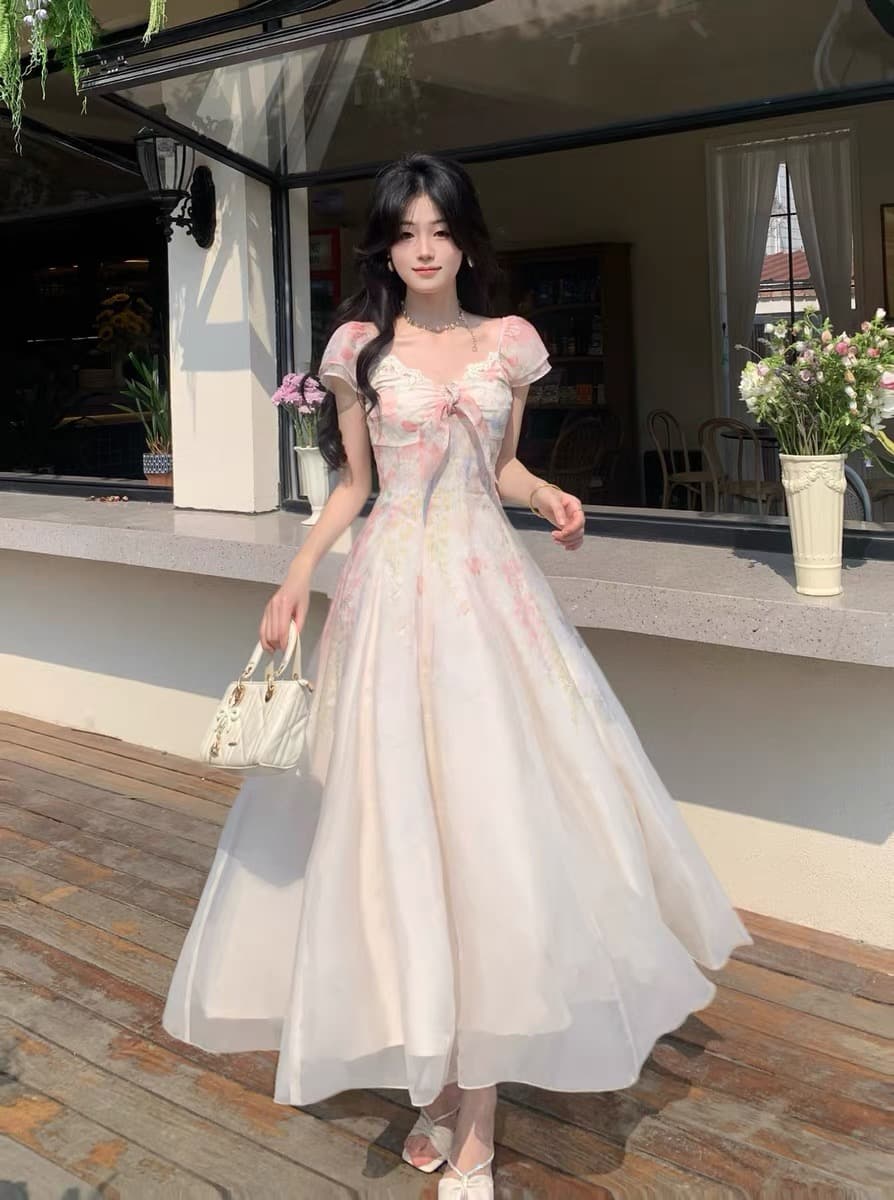 페인팅 정원 프랑스식 레트로 달콤함 무거운 작업 포지셔닝 허리 수축 빅 플레어 스커트 롱 스커트 슬림해 보이는 A라인 스커트 상세 이미지 11