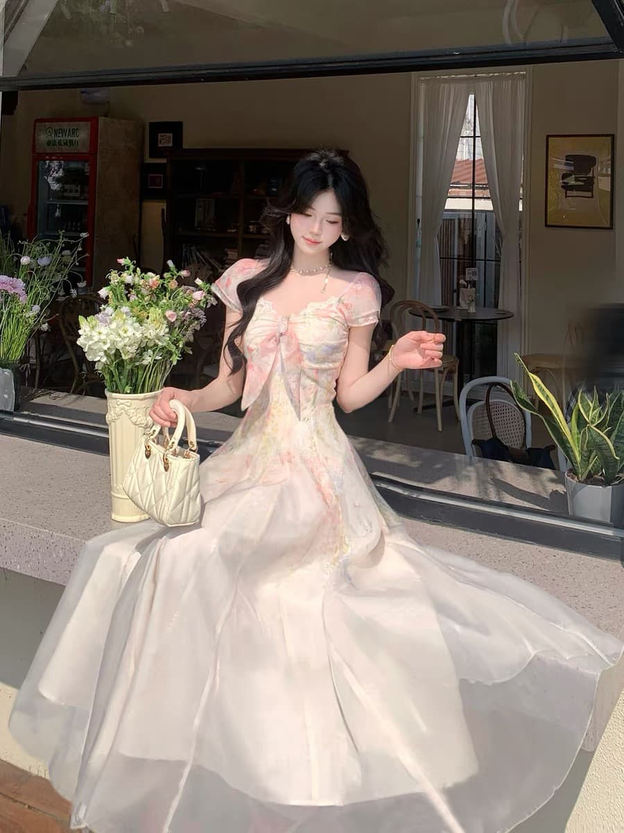 페인팅 정원 프랑스식 레트로 달콤함 무거운 작업 포지셔닝 허리 수축 빅 플레어 스커트 롱 스커트 슬림해 보이는 A라인 스커트 상세 이미지 13