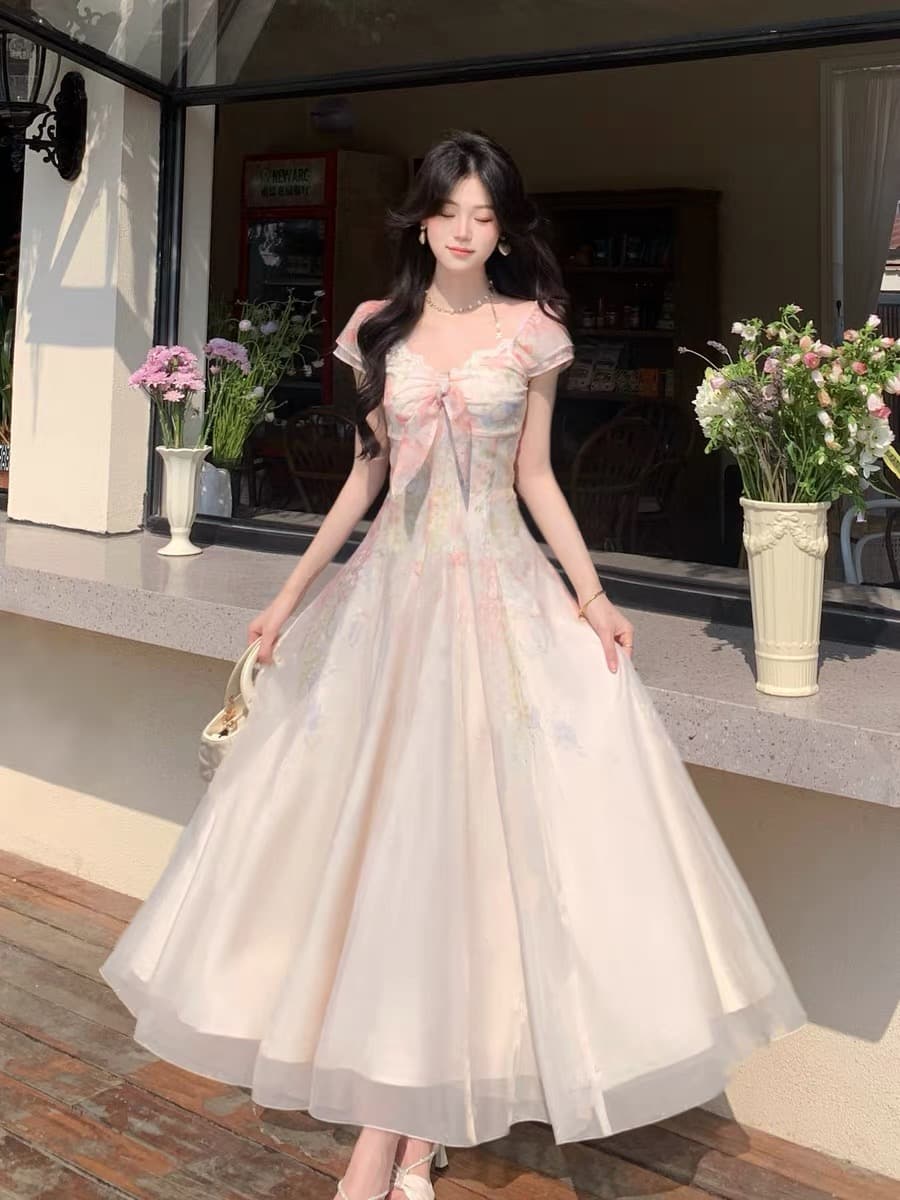 페인팅 정원 프랑스식 레트로 달콤함 무거운 작업 포지셔닝 허리 수축 빅 플레어 스커트 롱 스커트 슬림해 보이는 A라인 스커트 상세 이미지 14