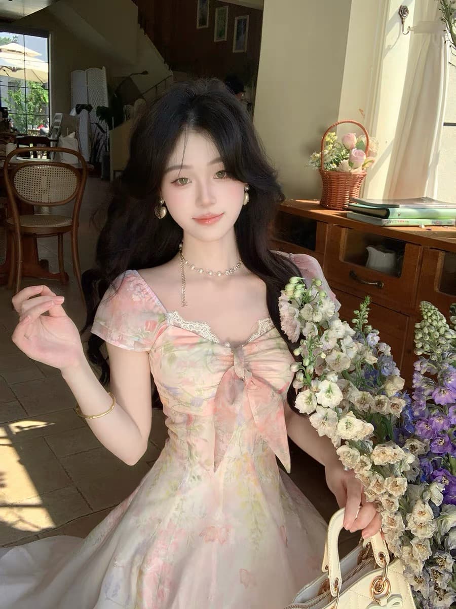 페인팅 정원 프랑스식 레트로 달콤함 무거운 작업 포지셔닝 허리 수축 빅 플레어 스커트 롱 스커트 슬림해 보이는 A라인 스커트 상세 이미지 15