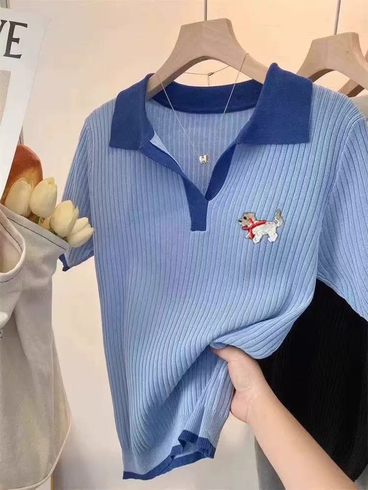 회색 POLO 칼라 단추 반팔 티셔츠 여성 2026 여름 새로운 한 부서 미니멀리즘 다용도 몸매 가꾸기 슬림해 보이는 맨위 상세 이미지 1