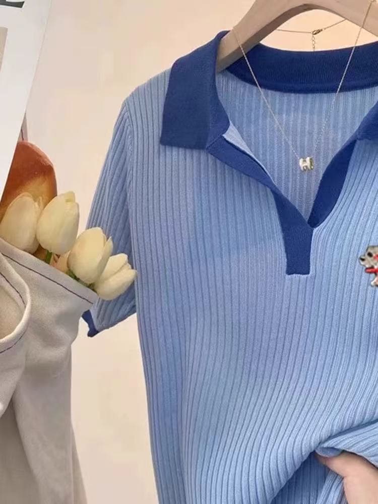 회색 POLO 칼라 단추 반팔 티셔츠 여성 2026 여름 새로운 한 부서 미니멀리즘 다용도 몸매 가꾸기 슬림해 보이는 맨위 상세 이미지 4