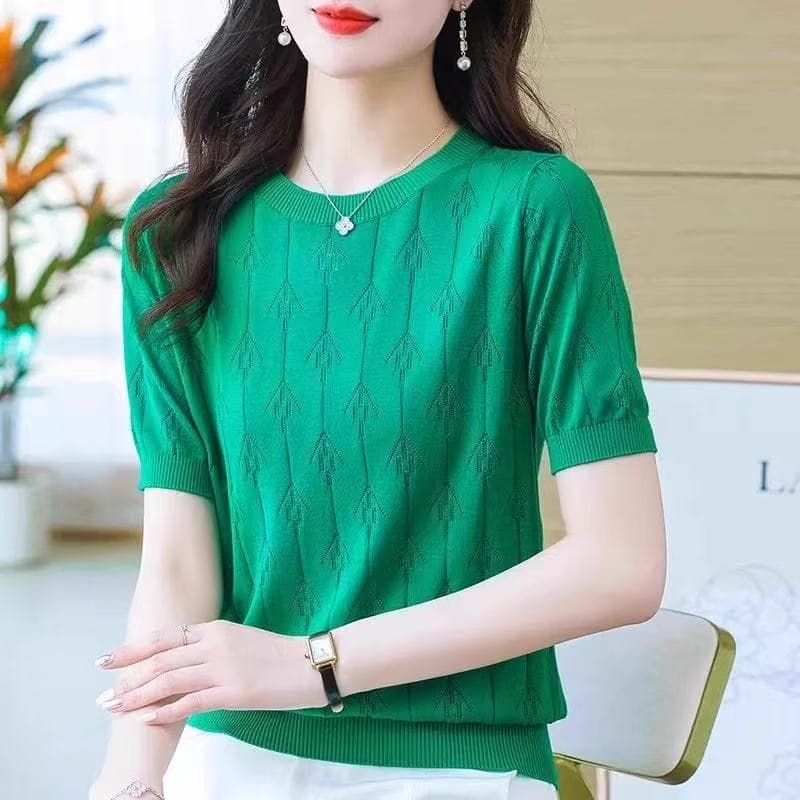 2026 여름 새로운 뽕나무 누에 실크 티셔츠 여성 한국 스타일 루즈핏 외국 가스 홀로우 아웃 다용도 얼음 실크 니트 반팔 맨위 이미지 5