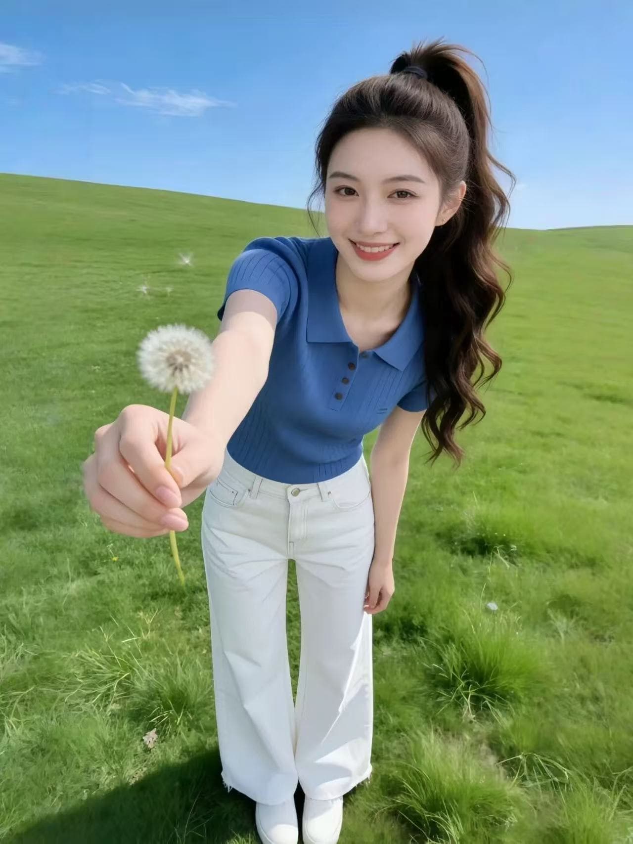 진한 파란색 POLO 칼라 미니멀리즘 구덩이 기사 반팔 티셔츠 여성 2026 여름 고유 한 아름다운 한 부서 chic 작은 맨위 상세 이미지 4