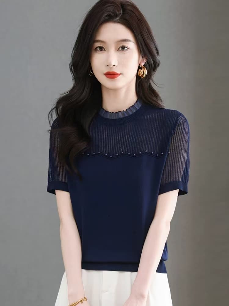 얼음 실크 반팔 티셔츠 여성 여름 2026 새로운 폭발 뽕나무 누에 실크 니트 스웨터 고급 브랜드 동정 맨위