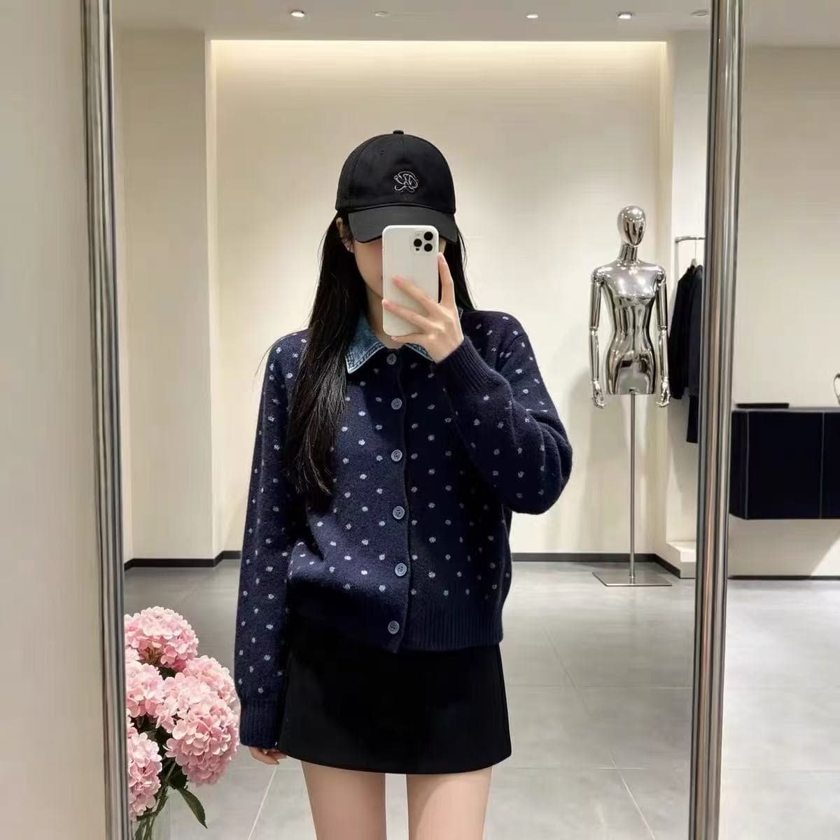 프랑스식 도트 무늬 페이크 레이어드 데님 패치워크 POLO 칼라 니트 스웨터 부드러운 찹쌀 연령 감소 스웨터 코트 가을 겨울철 새로운 상세 이미지 2