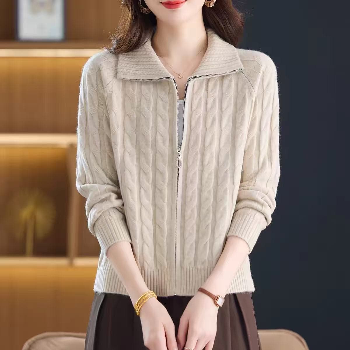 2026 봄 가을 새로운 폴로 칼라 니트 오픈 가디건 여성 짧은 작은 키 외부 가져 가라. 패션 지퍼 스웨터 코트 맨위