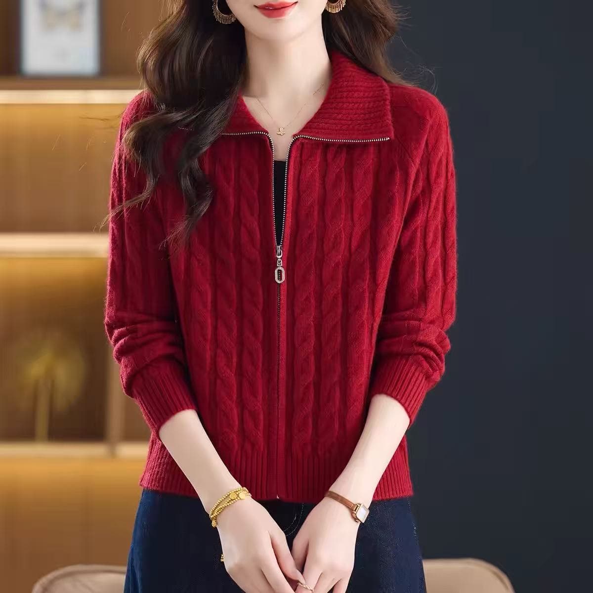 2026 봄 가을 새로운 폴로 칼라 니트 오픈 가디건 여성 짧은 작은 키 외부 가져 가라. 패션 지퍼 스웨터 코트 맨위 이미지 5