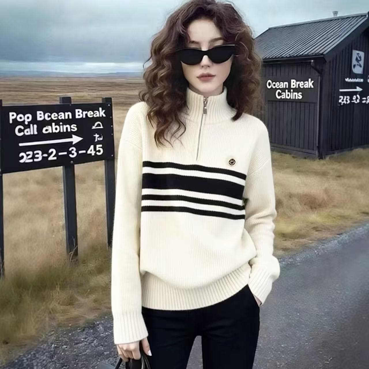 두꺼운 하프 지퍼 스트라이프 여성 스웨터 여자 2026 새로운 폭발 기본 셔츠 여성 가을 겨울철 외국 가스 인사이드 가져 가라. 이미지 5