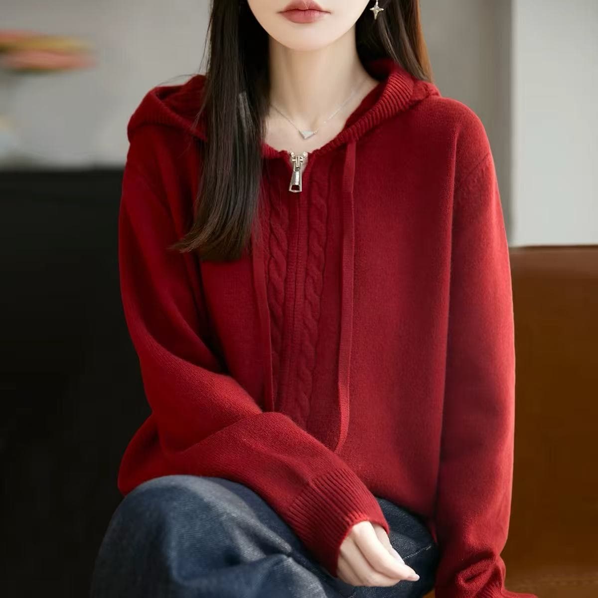 2026 새로운 단색 더블 지퍼 후드 티 스웨터 니트 오픈 가디건 여성 코트 봄 가을 빅 사이즈 맨위 가을 겨울 스웨터 이미지 5