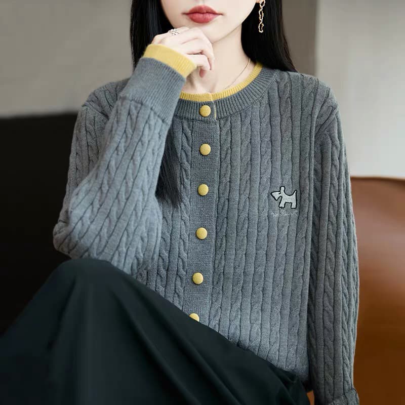 이른 가을 배색 자수 니트 오픈 가디건 여성 코트 2026 새로운 봄 가을 외부 가져 가라. 외국 가스 빅 사이즈 여성 의류 맨위 상세 이미지 6