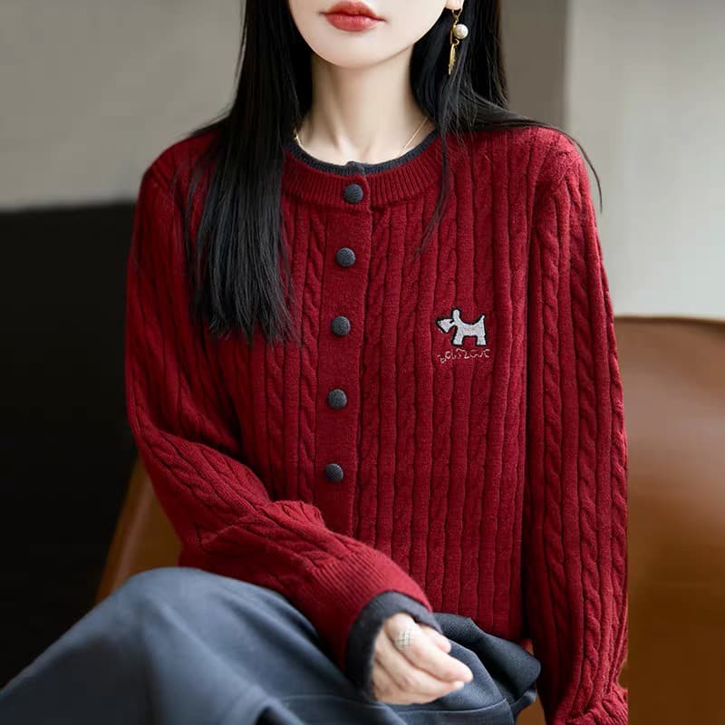 이른 가을 배색 자수 니트 오픈 가디건 여성 코트 2026 새로운 봄 가을 외부 가져 가라. 외국 가스 빅 사이즈 여성 의류 맨위 상세 이미지 7