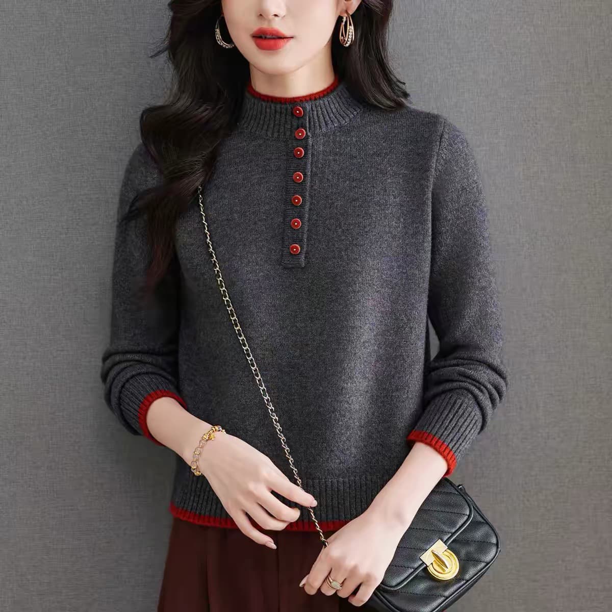 가을 겨울철 폴로 칼라 양모 오픈 가디건 여성 루즈핏 다용도 트위스트 꽃 지퍼 쇼트 스타일 스웨터 양모 니트 재킷 이미지 2