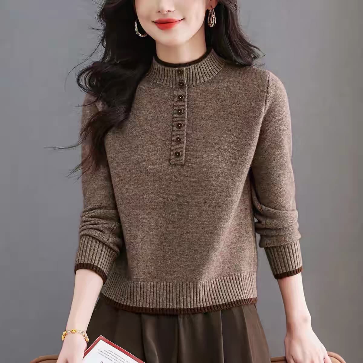 가을 겨울철 폴로 칼라 양모 오픈 가디건 여성 루즈핏 다용도 트위스트 꽃 지퍼 쇼트 스타일 스웨터 양모 니트 재킷 이미지 3