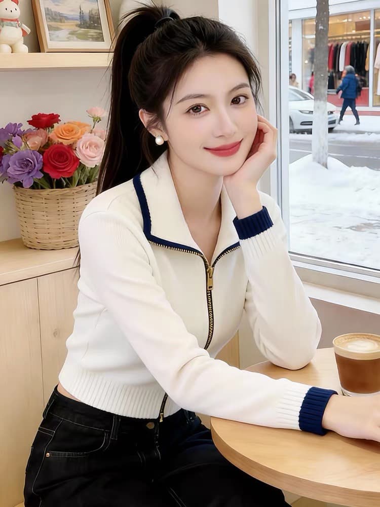 고급 센스 쇼트 스타일 폴로 칼라 스웨터 여자 2026 년 가을 새로운 느긋한 바람 품격 연령 감소 연령 감소 니트 맨위 상세 이미지 4