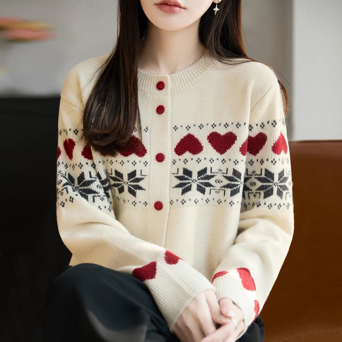 봄 가을 외부 잡아라. 의류 양모 니트 오픈 가디건 여성 2026 새로운 루즈핏 외국 가스 빅 사이즈 공정한 섬 스웨터 코트 이미지 3
