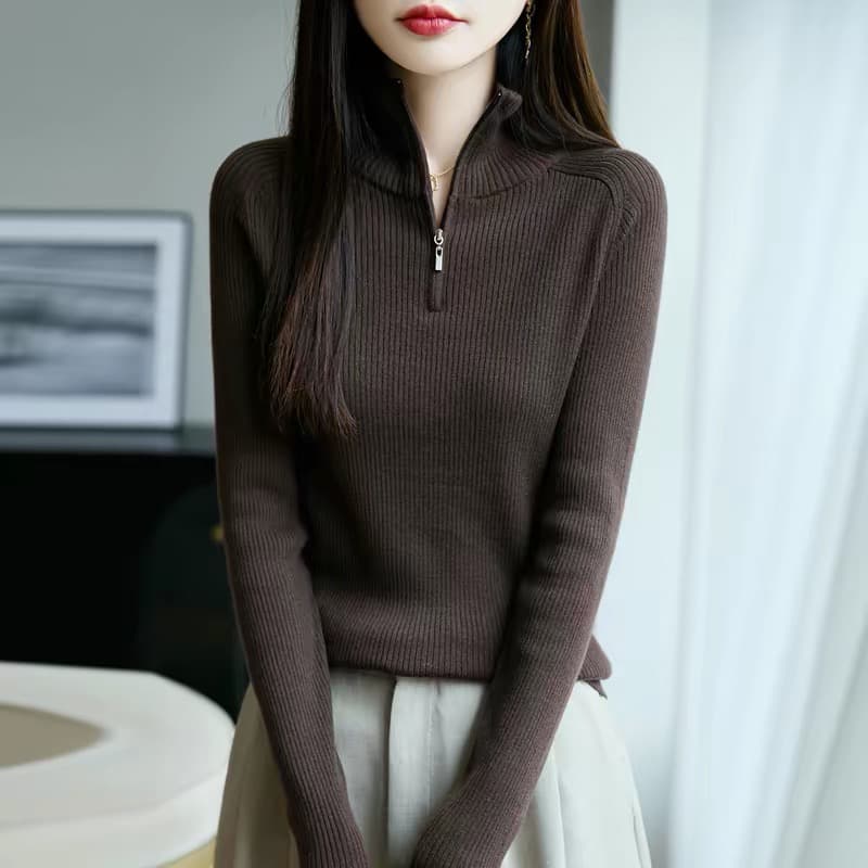 하프 지퍼 높은 지점 약화 된 카디건 여성 반하이넥 몸매 가꾸기 풀오버 니트 기본 셔츠 봄 가을 새로운 맨위 이미지 2