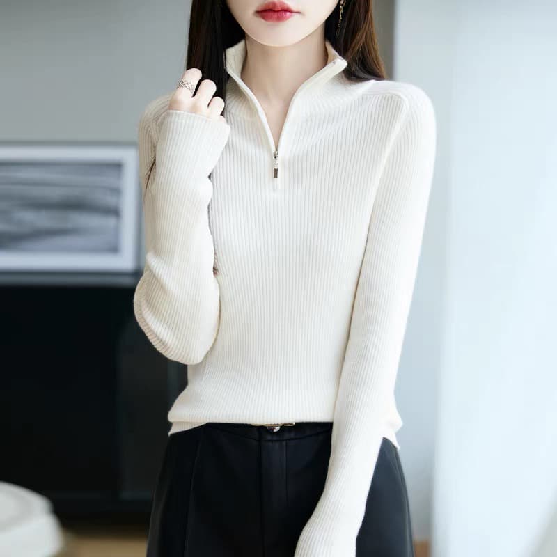 하프 지퍼 높은 지점 약화 된 카디건 여성 반하이넥 몸매 가꾸기 풀오버 니트 기본 셔츠 봄 가을 새로운 맨위 이미지 3