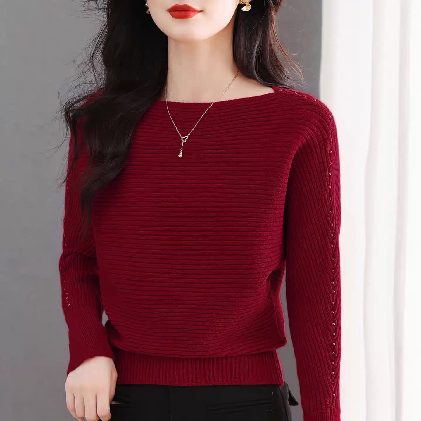 카디건 오프숄더 스웨터 여자 가을 겨울 새로운 루즈핏 빨간색 맨위 인사이드 가져 가라. 쇼트 스타일 니트 만나는 박쥐 셔츠 이미지 5