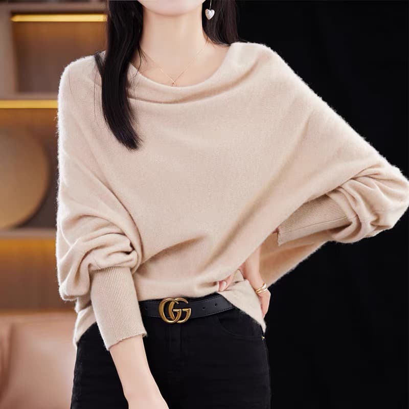 가을 겨울 새로운 흔들다 칼라 배트윙 소매 양모 스웨터 여성 디자인 센스 스웨터 루즈핏 느긋한 보트넥 니트 카디건 이미지 3