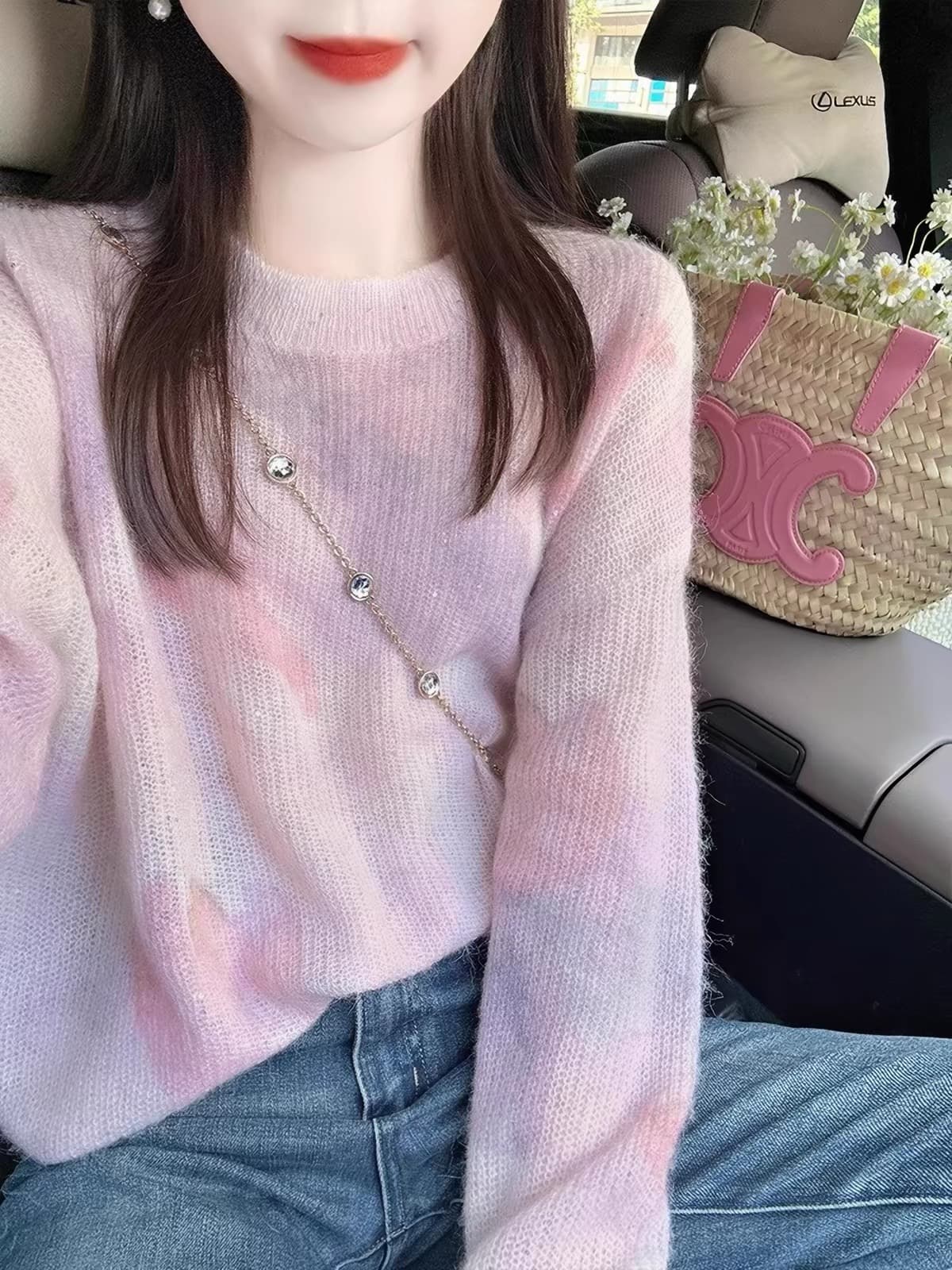 느긋한 바람 그라데이션 색상 홀치기 염색 모헤어 니트 스웨터 여성 봄 가을 부드러운 바람 부드러운 찹쌀 인사이드 가져 가라. 스웨터 풀오버 맨위 이미지 4