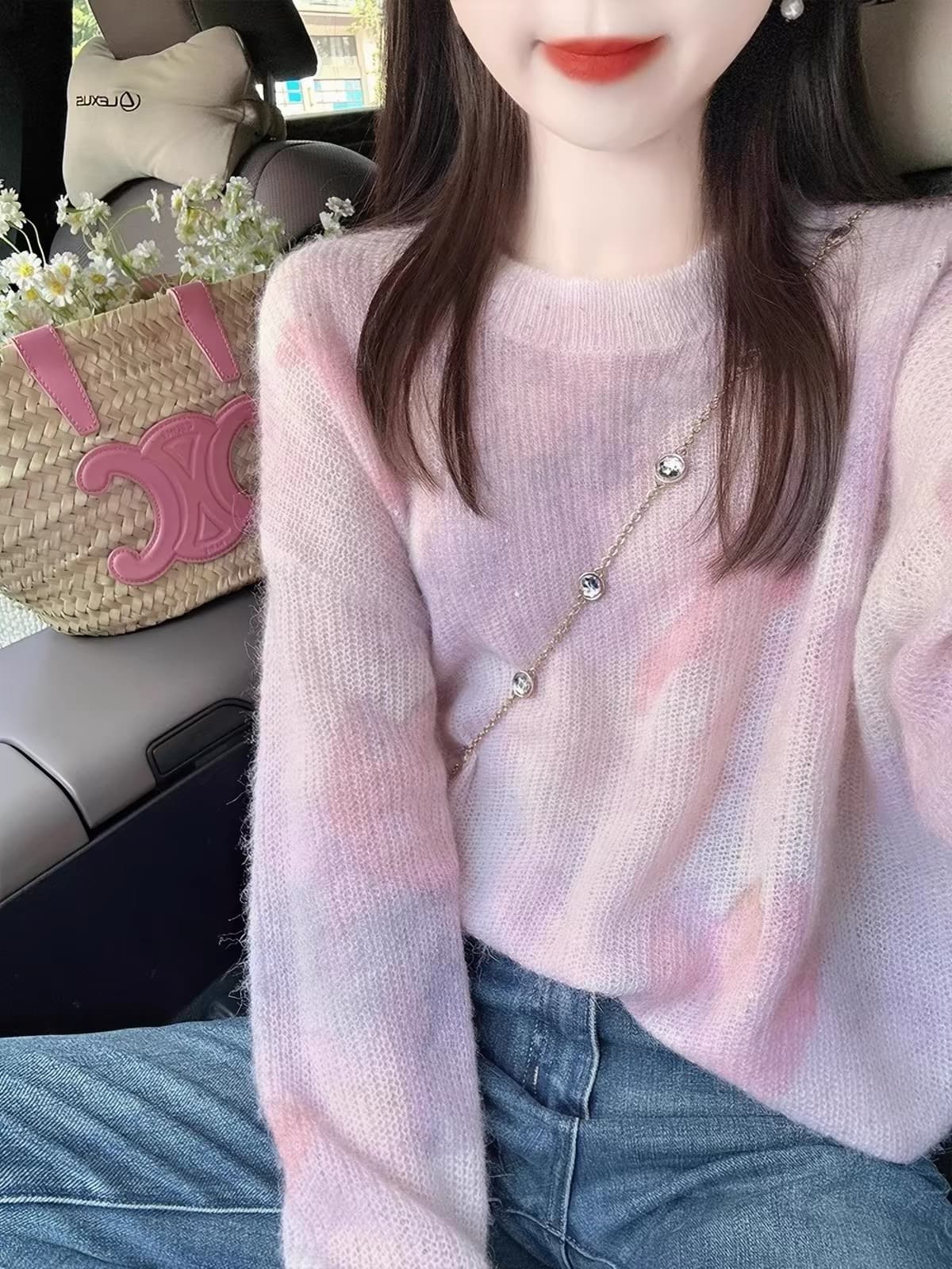 느긋한 바람 그라데이션 색상 홀치기 염색 모헤어 니트 스웨터 여성 봄 가을 부드러운 바람 부드러운 찹쌀 인사이드 가져 가라. 스웨터 풀오버 맨위 상세 이미지 1