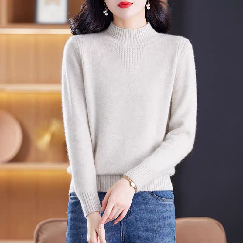 가을 겨울철 반하이넥 쇼트 스타일 단색 카디건 여성 루즈핏 풀오버 인사이드 가져 가라. 외출용 니트 기본 셔츠 이미지 2