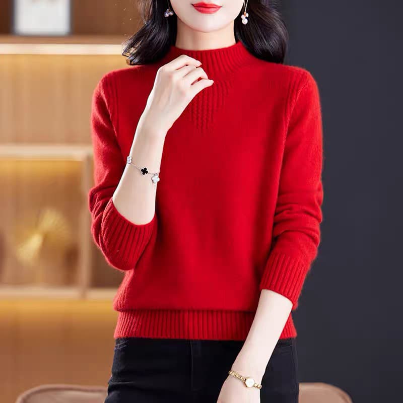 가을 겨울철 반하이넥 쇼트 스타일 단색 카디건 여성 루즈핏 풀오버 인사이드 가져 가라. 외출용 니트 기본 셔츠 이미지 4