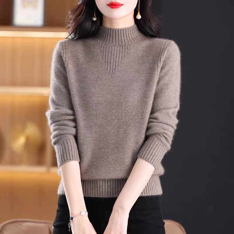 가을 겨울철 반하이넥 쇼트 스타일 단색 카디건 여성 루즈핏 풀오버 인사이드 가져 가라. 외출용 니트 기본 셔츠 이미지 5