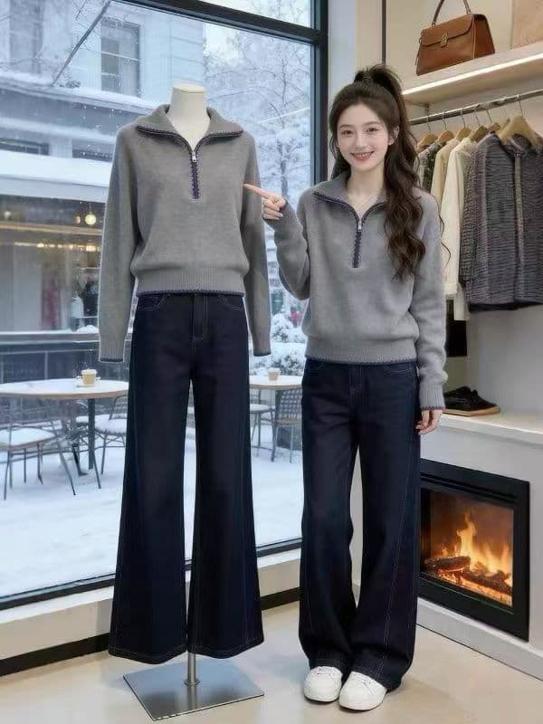 작은 대중 Chic 하프 지퍼 풀오버 배색 부드러운 찹쌀 스웨터 2026 겨울 느긋한 출퇴근 다용도 긴팔 니트 스웨터