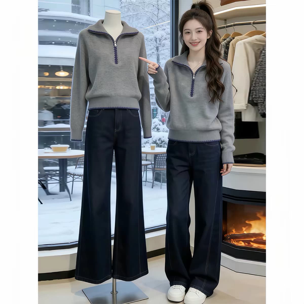 작은 대중 Chic 하프 지퍼 풀오버 배색 부드러운 찹쌀 스웨터 2026 겨울 느긋한 출퇴근 다용도 긴팔 니트 스웨터 상세 이미지 1