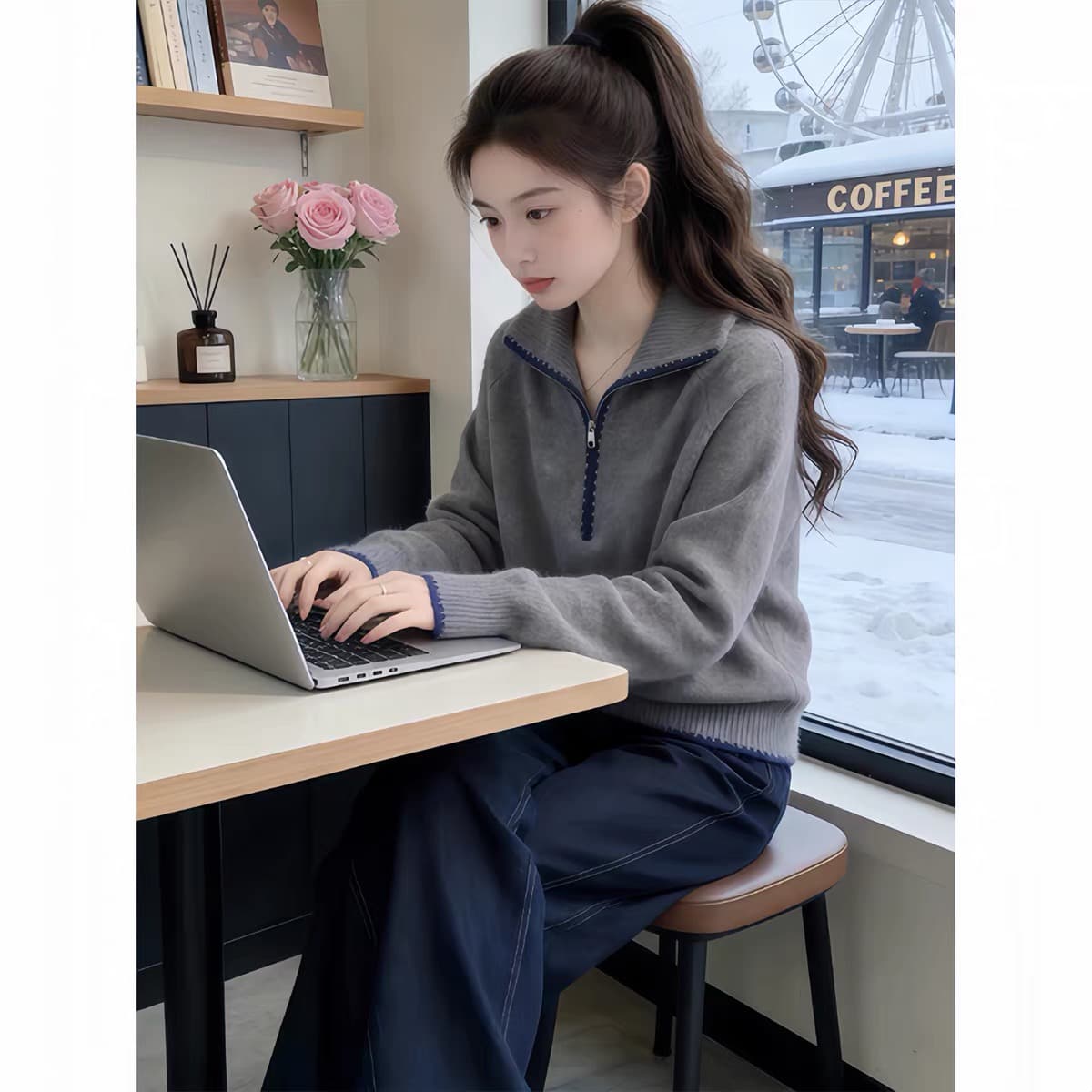 작은 대중 Chic 하프 지퍼 풀오버 배색 부드러운 찹쌀 스웨터 2026 겨울 느긋한 출퇴근 다용도 긴팔 니트 스웨터 상세 이미지 2