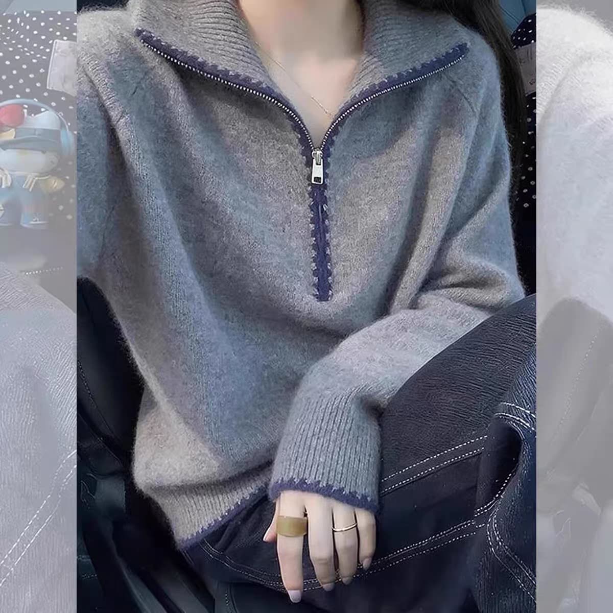 작은 대중 Chic 하프 지퍼 풀오버 배색 부드러운 찹쌀 스웨터 2026 겨울 느긋한 출퇴근 다용도 긴팔 니트 스웨터 상세 이미지 6