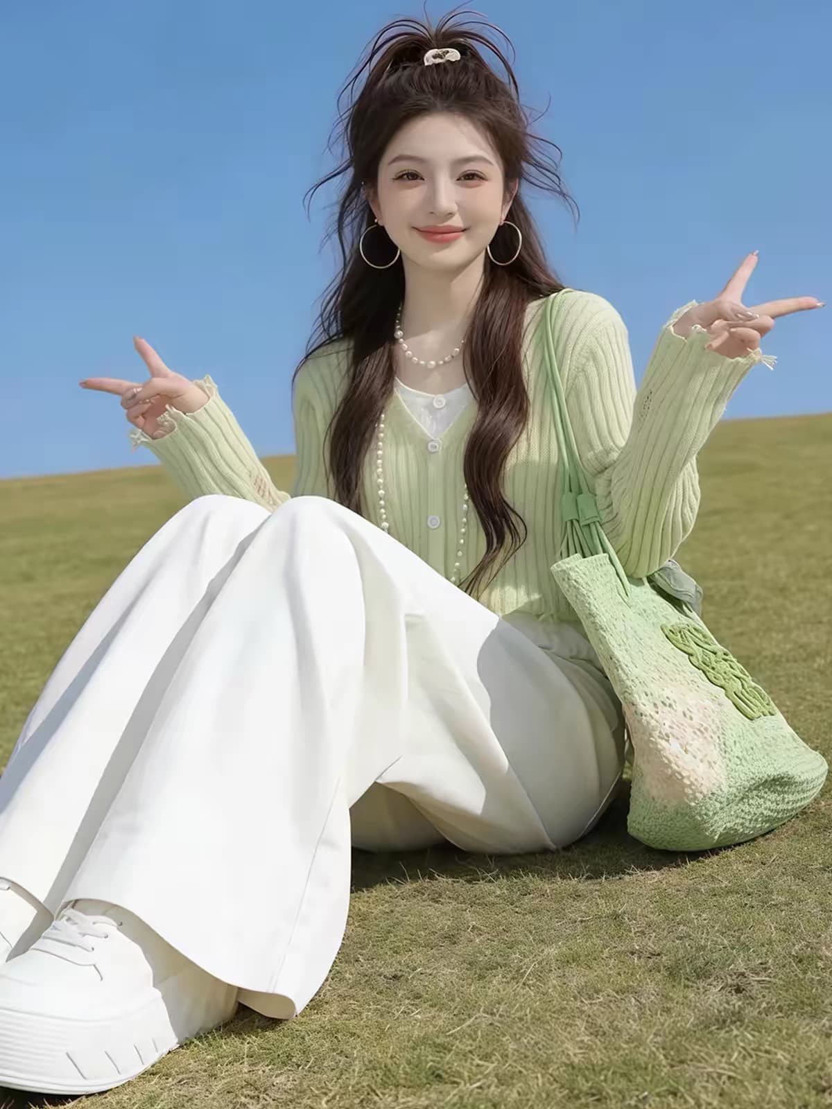 녹색 페이크 레이어드 몸매 가꾸기 인사이드 가져 가라. 만나는 니트 스웨터 여성 2026 가을 자이언트 잘 생긴 느긋한 느슨함 아름다운 맨위 상세 이미지 10