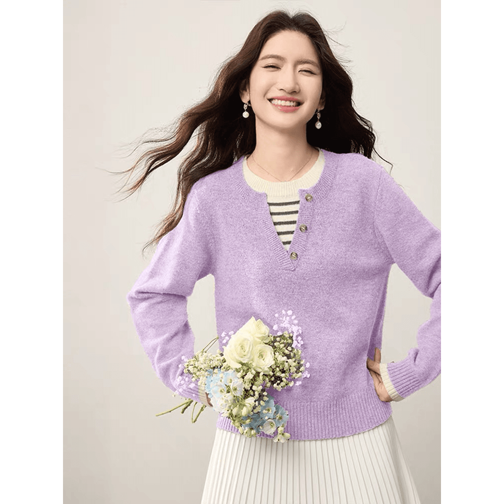페이크 레이어드 스트라이프 패치워크 회색 스웨터 여자 가을 겨울 착용 가져 가라. 느긋한 고급 센스 chic 긴팔 니트 스웨터 맨위 이미지 5