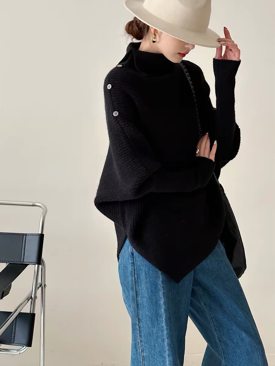 고급 센스 스웨터 여자 가을 겨울 새로운 품격 인사이드 가져 가라. 터틀넥 니트 스웨터 불규칙 망토 만나는 맨위 외출용 이미지 3