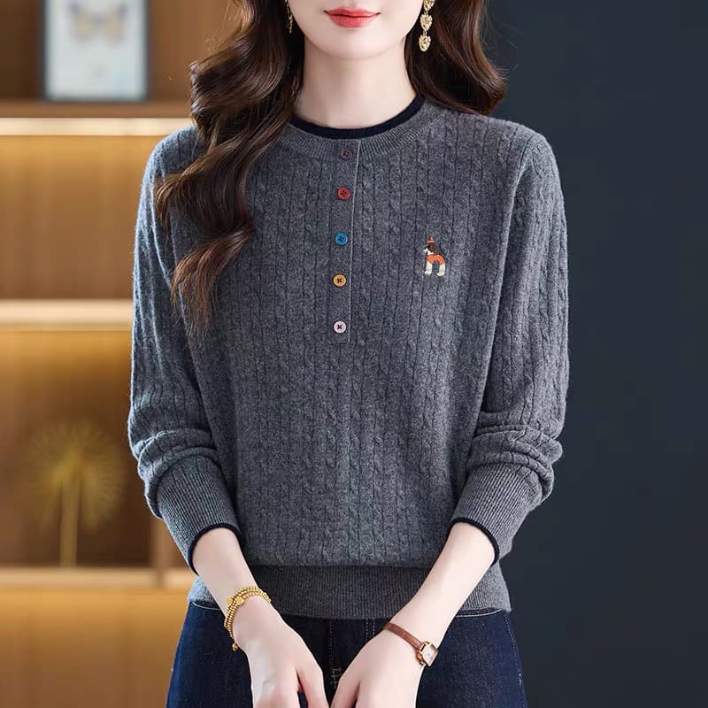 가을 겨울 스웨터 여자 새로운 순양모 니트 스웨터 여성 루즈핏 만나는 라운드 넥 긴팔 풀오버 보온 가을 겨울 맨위