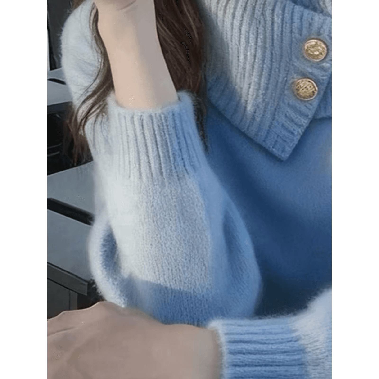 한 부서 chic 고급 센스 파란색 터틀넥 긴팔 스웨터 니트 스웨터 여성 겨울 섹션 미니멀리즘 부드러운 찹쌀 루즈핏 맨위 이미지 5