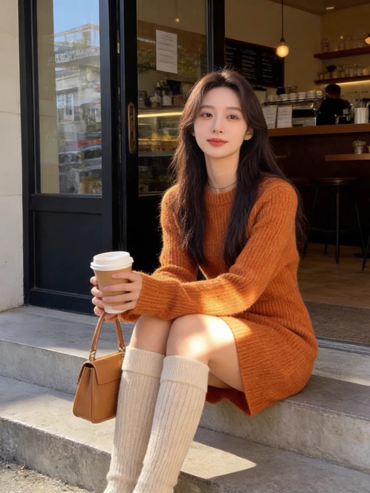 한 부서 분위기 센스 주황색 긴팔 니트 여성 드레스 가을 겨울 인사이드 가져 가라. 몸매 가꾸기 슬림해 보이는 타이트 스커트 품격 짧은 치마 이미지 2