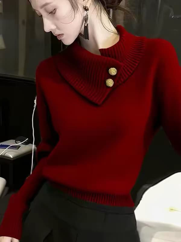 프랑스식 고급 센스 터틀넥 빨간색 스웨터 여자 가을 겨울철 새로운 두꺼운 보온 인사이드 가져 가라. 니트 스웨터 작은 대중 맨위 상세 이미지 1