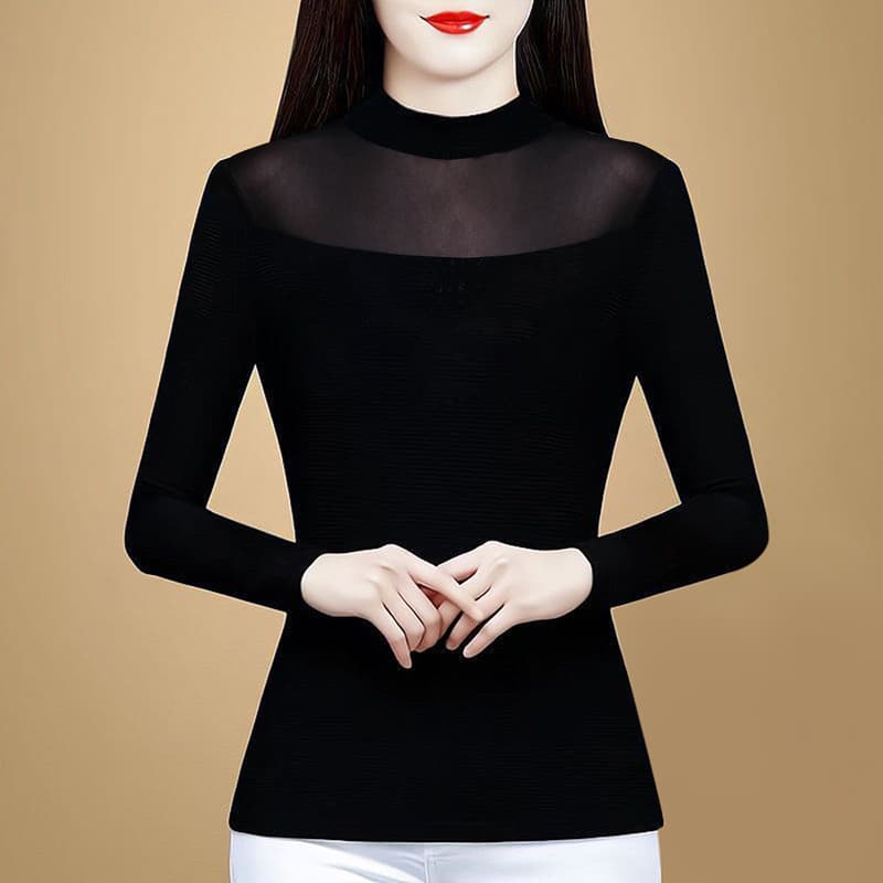 반하이넥 기본 셔츠 여성 가을 겨울 새로운 인사이드 가져 가라. 몸매 가꾸기 망사 맨위 긴팔 티셔츠 외국 가스 다용도 작은 셔츠 상세 이미지 2