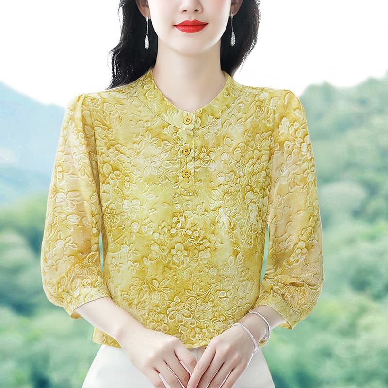 실사 2026 여름 드레스 새로운 높은 품질 품격 우아함 패션 꽃무늬 여성 셔츠 이미지 3