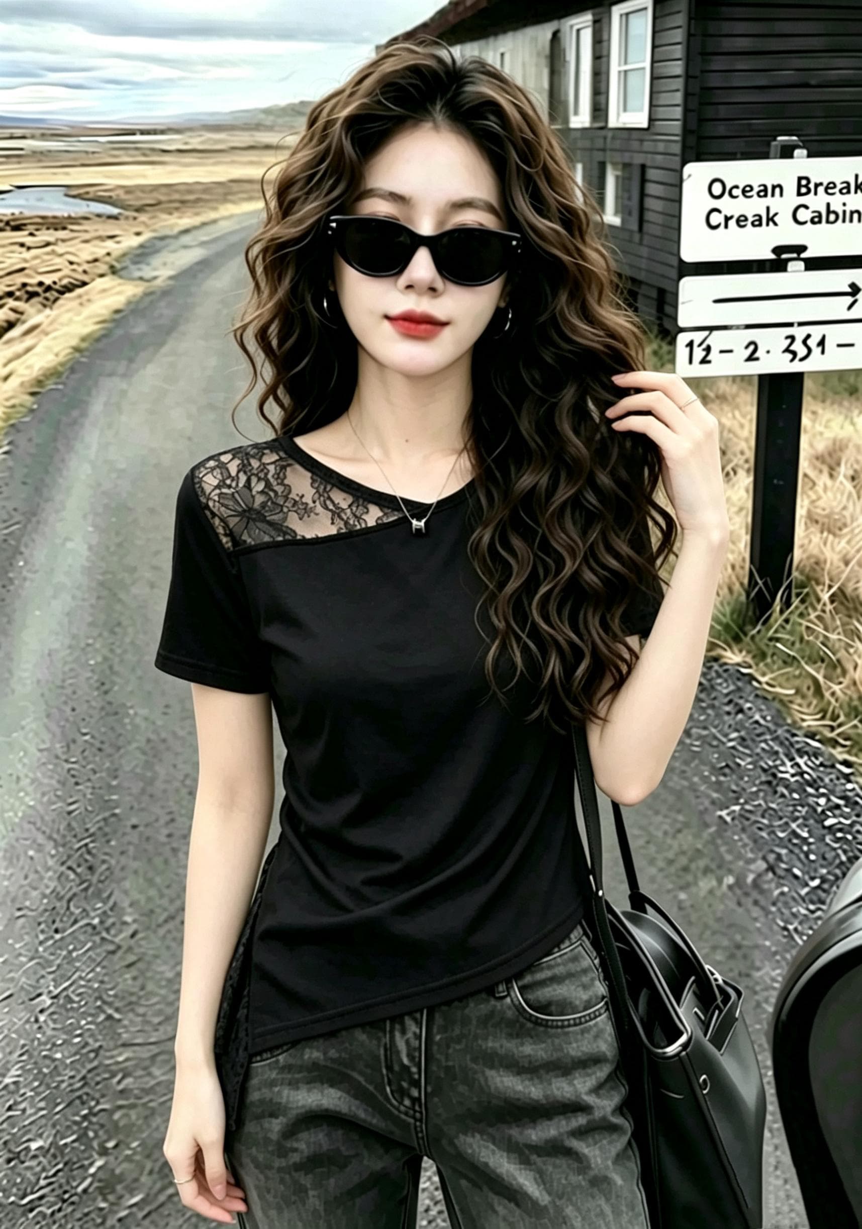 불규칙 주름 패치워크 티셔츠 여름 새로운 외국 가스 d 디자인 섹션 여성 슬림해 보이는 작은 키 쇼트 스타일 맨위 여성 상세 이미지 5