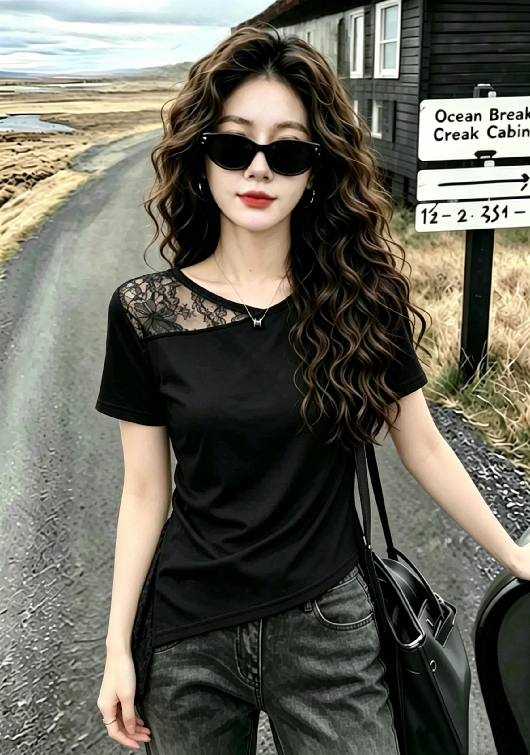 불규칙 주름 패치워크 티셔츠 여름 새로운 외국 가스 d 디자인 섹션 여성 슬림해 보이는 작은 키 쇼트 스타일 맨위 여성 상세 이미지 6