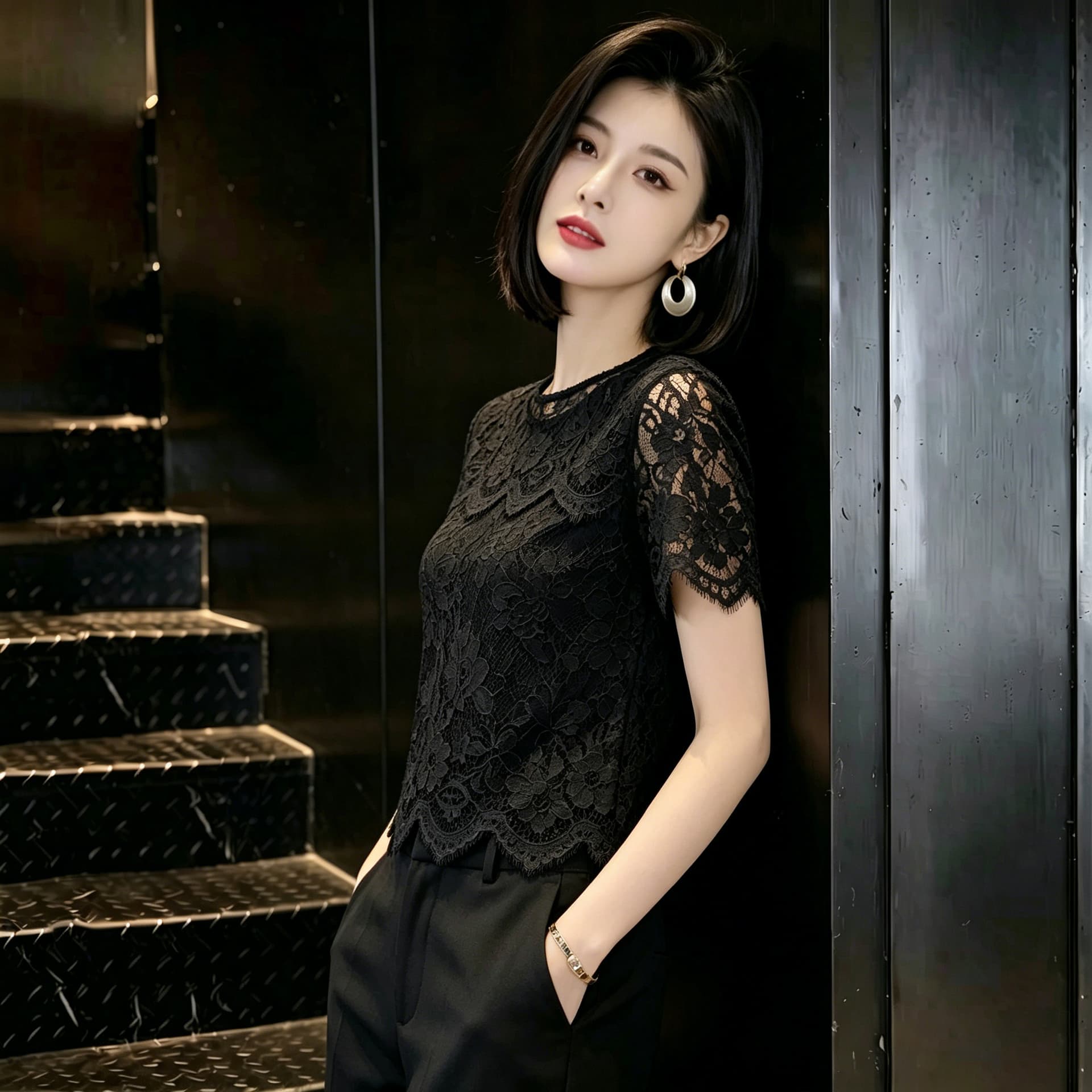 검정색 라운드 넥 레이스 레이스 자수 여성 2026 여름 새로운 빛 요리 한 바람 품격 고급 센스 슬림해 보이는 맨위 상세 이미지 5